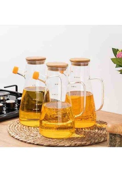 2 Adet 900 ml Bambu Kapaklı Yağdanlık