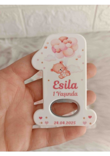 10 Adet Pembe Balonlu Ayıcıklı 1 Rakam Açacak Magnet Yenidoğan Doğum Günü Mevlüt Hediyelikleri