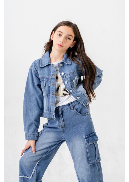 Kız Çocuk Nakışlı Kot Ceket 1550