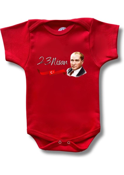 Kısa Kollu Atatürk Baskılı Organik Pamuk Çıtçıtlı Bebek Body&zıbın