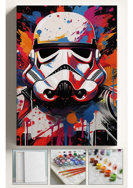 Sayılarla Boyama Çerçeveli Hobi Seti Numaralı Tuval Fırça Boya Dahil Kasnaklı 40X50 cm Starwars