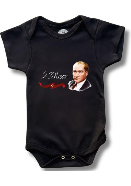 Kısa Kollu Atatürk Baskılı Organik Pamuk Çıtçıtlı Bebek Body&zıbın