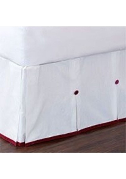 Bordo Şeritli ve Düğmeli Beyaz Pamuk Saten Baza Eteği