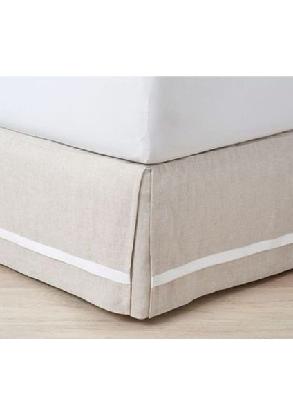 Keten Bej Renk Baza Eteği Beyaz Şeritli Lüks Keten