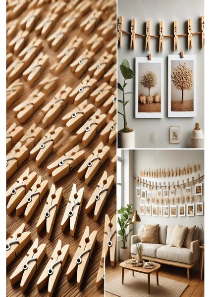 100'LÜ Ahşap Mandal 2.5cm 100 Adet Çamaşır Mandalı Bambu Dayanaklı Tahta Sağlam Çamaşır Mandalı
