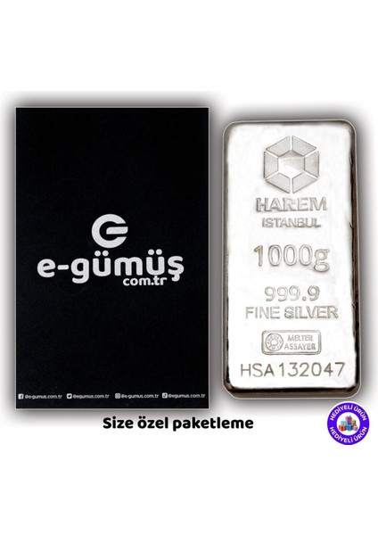 E-Gümüş 1000 Gr Külçe Gümüş(999.9)Saflıkta