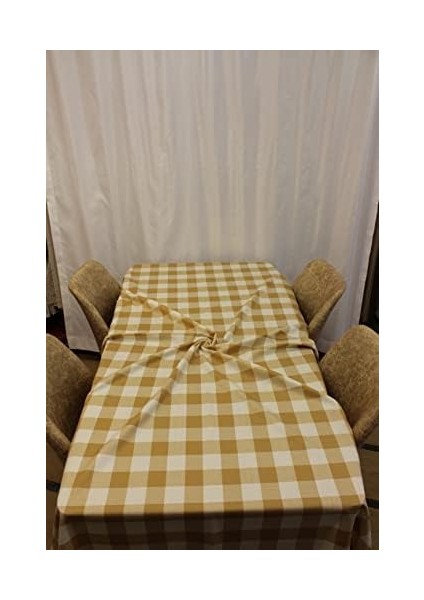 Kahverengi Renk Kare Desenli Full Akrilik Dertsiz Dokuma Masa Örtüsü 150 x 220 cm