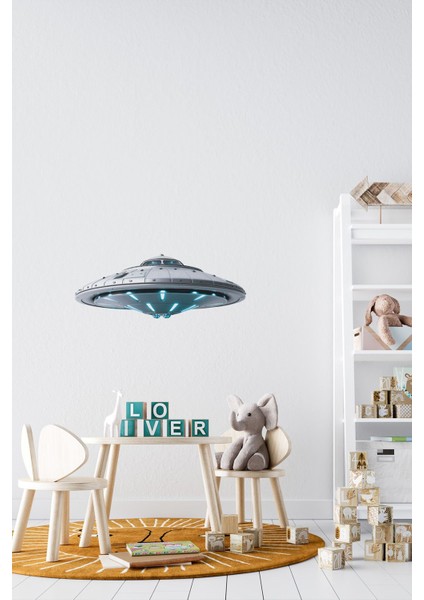 Ufo Duvar Stickeri | Çocuk Bebek Odası Duvar Stickeri | Uçan Daire Duvar Dekorasyonu