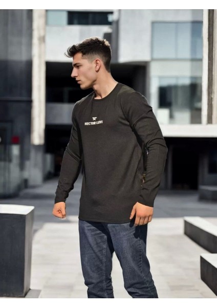 Bisiklet Yaka Uzun Kollu T-Shirt - Siyah