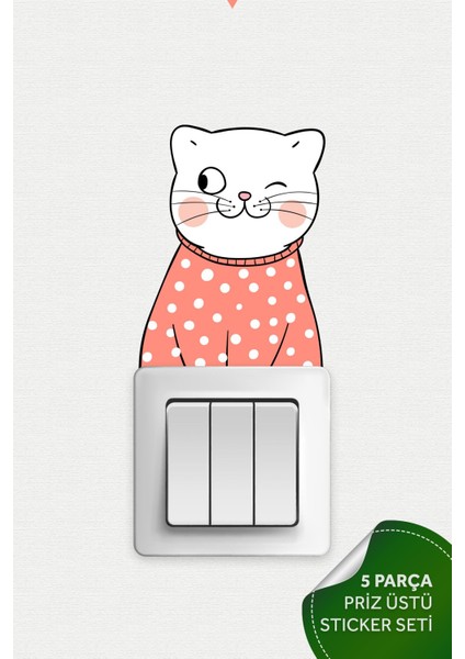 Priz Üstü 5li Sevimli Kediler Sticker Seti, Çocuk Bebek Odası Kedili Duvar Çıkartmaları modelleri