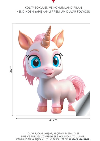 Sevimli Unicorn Çocuk Bebek Odası Duvar Stickeri | Kreş Anaokulu Duvar Stickeri | Duvar Dekorasyonu