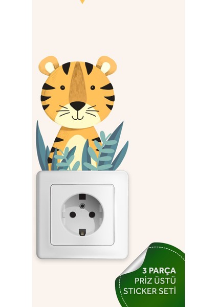 Priz Üstü 3lü Sevimli Hayvanlar Sticker Seti, Çocuk Bebek Odası Hayvanlı Duvar Stickeri