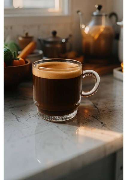 1 Adet Kulplu Çay-Kahve Fincanı Cam Salvador Çizgili ( 1 Adet 160 ml ) modelleri