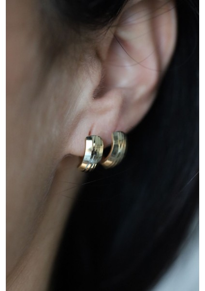 14 Ayar Altın Işıltılı Taşsız J Küpe