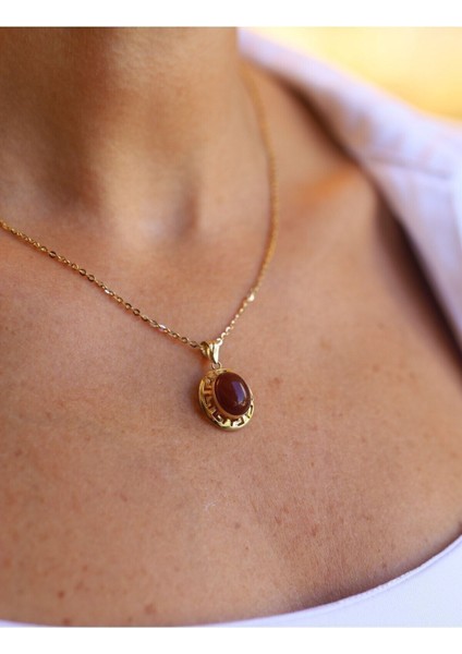 14 Ayar Altın Akik Taşlı Kolye Ucu modelleri