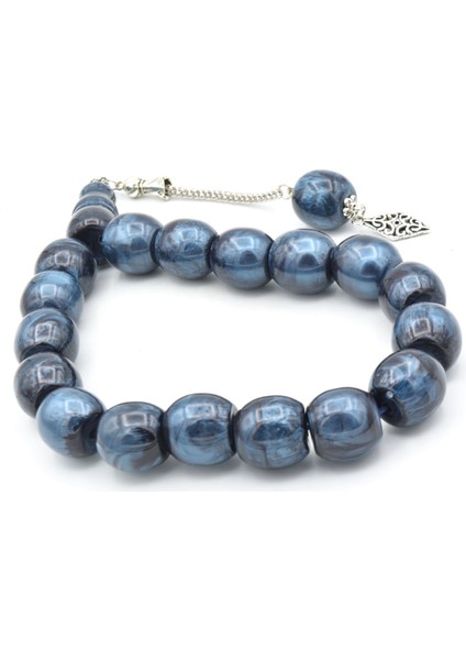 Gümüş Kaplama Kamçılı Sedefli Mavi Toz Kehribar Efe Maskot Tesbih modelleri