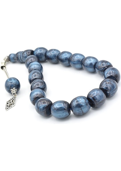 Gümüş Kaplama Kamçılı Sedefli Mavi Toz Kehribar Efe Maskot Tesbih fırsatları