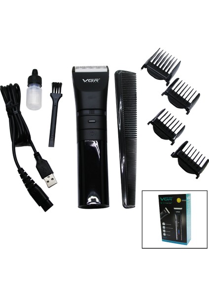 Ipx7 Suya Dayanıklı 2 Kademeli Turbo - LED Gösterge USB Şarjlı Saç Sakal Kesme - Traş Makinesi V-286 (5132)