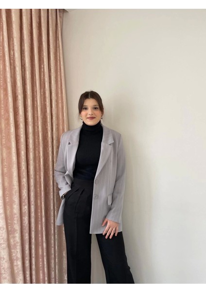 Çizgili Blazer Ceket-Gri fiyatları