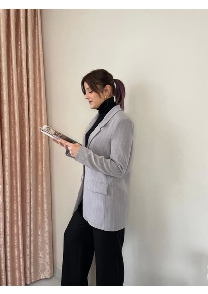 Çizgili Blazer Ceket-Gri modelleri