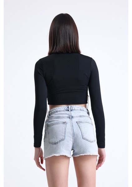 Kadın Trend Alaçatı Stili Rockmore Baskılı Zincir Detay Beyaz Crop Bluz modelleri