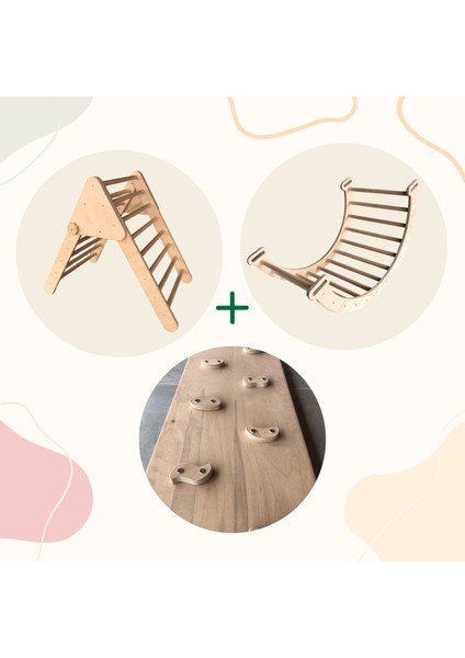 Üçlü Pikler Seti (Ham & Naturel) | Pikler Üçgeni, Pikler Halkası, Rampa & Kaydırak | Montessori Parkuru | Eğitici Aktivite Oyuncağı fiyatları