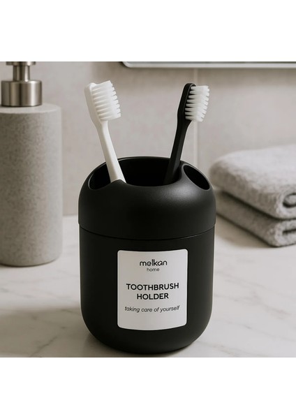 Cam Diş Fırçalık | Çok Gözlü Banyo Organizeri | Siyah-Beyaz | 9,4X9,4X12 cm