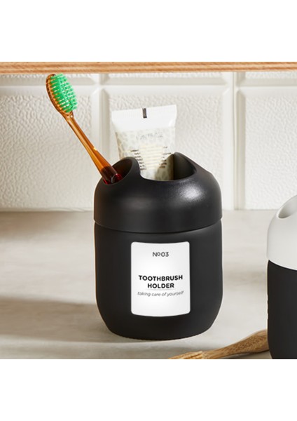 Cam Diş Fırçalık | Çok Gözlü Banyo Organizeri | Siyah-Beyaz | 9,4X9,4X12 cm fiyatları