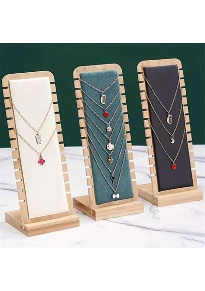2 Li Dekoratif Ahşap Takı Organizer Stand Kolye Bileklik Aksesuar Düzenleyici (yeşil-Krem) Hediye hadın fırsatları