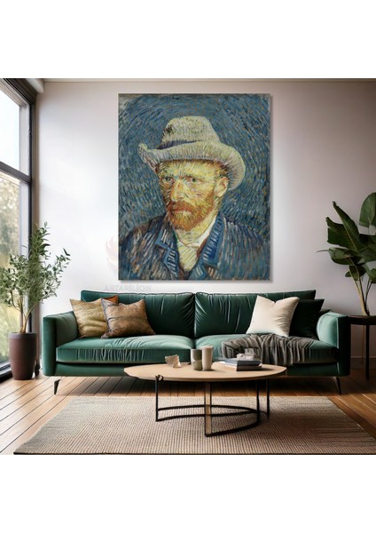 Van Gogh Kanvas Tablo Kanvas Duvar Tablosu Gri Şapkalı Portre Empresyonizm Tablo