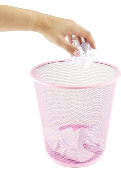 Tam Delikli Metal Fileli Toz Pembe Çöp Kovası - ND-1044