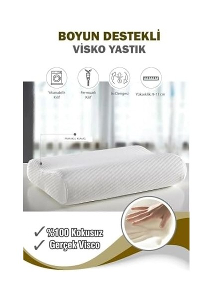 Visco Boyun Yastığı - Isıya Duyarlı, Ergonomik Tasarım, Konfor ve Boyun Destekli Visco Yastık