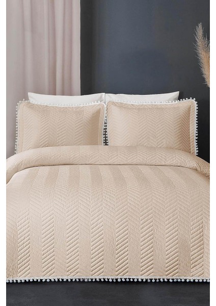Home Collection Kapitone Ponponlu Tek Kişilik Yatak Örtüsü Açık Capp