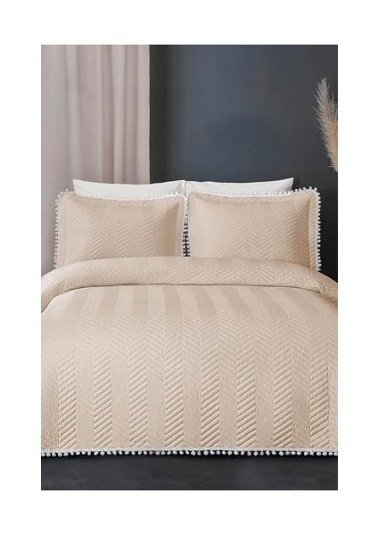 Home Collection Kapitone Ponponlu Tek Kişilik Yatak Örtüsü Açık Capp