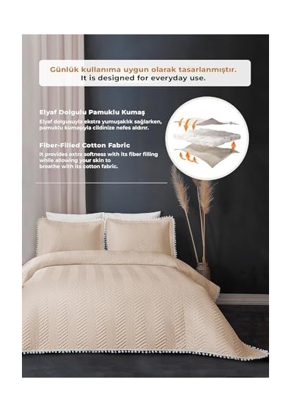 Home Collection Kapitone Ponponlu Tek Kişilik Yatak Örtüsü Açık Capp