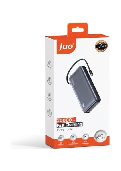 20000MAH 130W LED Ekranlı Usb-A + Type-C Kablolu Powerbank Taşınabilir Hızlı Şarj Cihazı