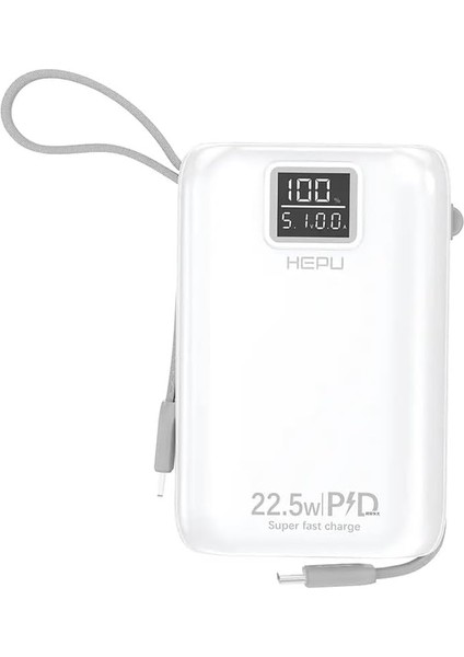 HP-A01 10.000 Mah 22.5W Dijital LED Göstergeli Dahili Kablolu Powerbank Hızlı Şarj Destekli Pd Şarj Type C Lightning Power Bank