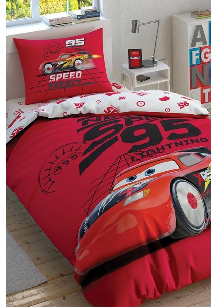 Cars Speed Frenzy Lisanslı Karakter BASKILI Pamuk Nevresim Takımı, Çok Renkli, Tek Kişilik (Nevresim: 160 x 220 cm /lastikli Çarşaf: 100 x 200 cm /yastık Kılıfı: 50 x 70 cm )