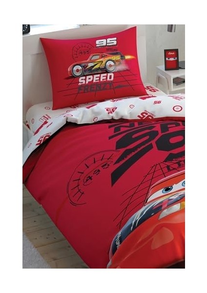 Cars Speed Frenzy Lisanslı Karakter BASKILI Pamuk Nevresim Takımı, Çok Renkli, Tek Kişilik (Nevresim: 160 x 220 cm /lastikli Çarşaf: 100 x 200 cm /yastık Kılıfı: 50 x 70 cm )