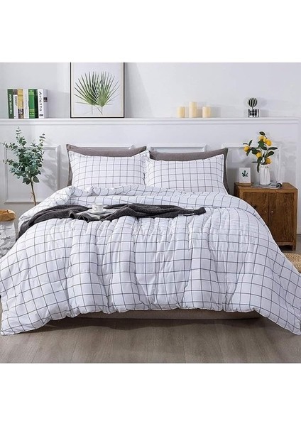 Plaid Nevresim Takımı Çift Kişilik 200 x 220 - Beyaz