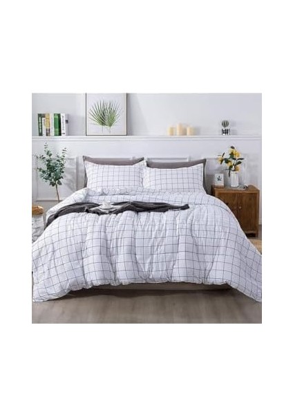 Plaid Nevresim Takımı Çift Kişilik 200 x 220 - Beyaz
