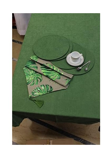 Yaprak Deve Tabanı Desenli Siyah Arka Plan Dijital Baskılı Runner Amerikan Servis 40 x 150 cm
