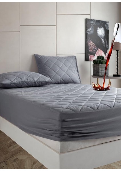 Gri Sıvı Geçirmez Alez - Tek-Çift Kişilk Alez -100 Pamuk- Kapitoneli Alez- Fitted Yatağı Saran Yatak Koruyucu Alez ÇARŞAF160 x 200