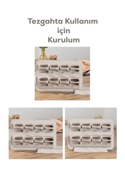 1123 8'li Standlı Kaydırmalı Kaşıklı 360° Döner Kapaklı Etiketli Baharatlık Seti - Erzak Saklama Kabı Cappuccino fiyatları