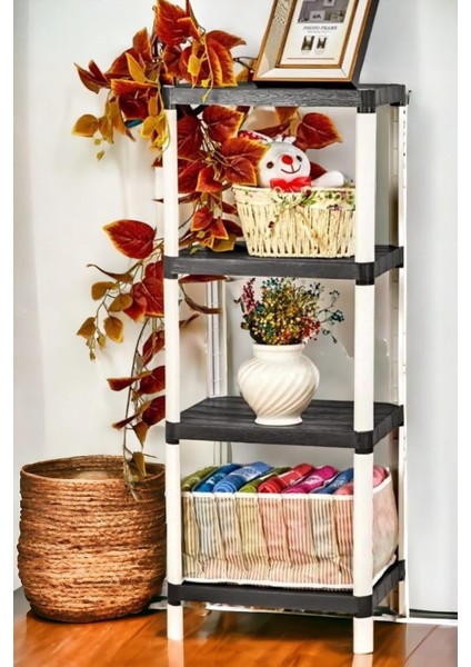 4 Raflı Ahşap Desenli Dekoratif Raf Ünitesi, Genişlik 38 cm , Derinlik 29 cm , Yükseklik 100 cm