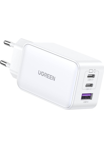 65W USB Type-C Qc 4.0 Pd 3.0 Ganx 3 Portlu Hızlı Şarj Cihazı Beyaz