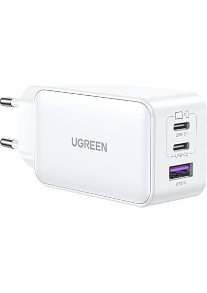 65W USB Type-C Qc 4.0 Pd 3.0 Ganx 3 Portlu Hızlı Şarj Cihazı Beyaz