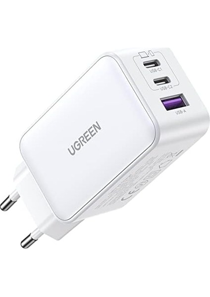 65W USB Type-C Qc 4.0 Pd 3.0 Ganx 3 Portlu Hızlı Şarj Cihazı Beyaz