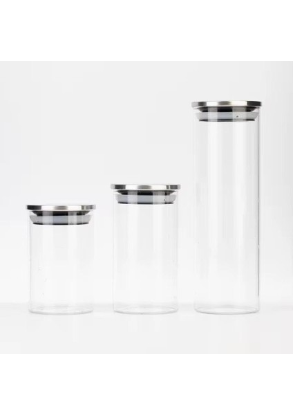 2'li Vakum Kapaklı Borosilikat Cam Saklama Kabı Seti - Mini Boy, Hava Geçirmez, Gıda Saklama Için Ideal-Baharat,kahve,şeker-Mini Baharatlık (Metal Yuvarlak, 360 Ml)