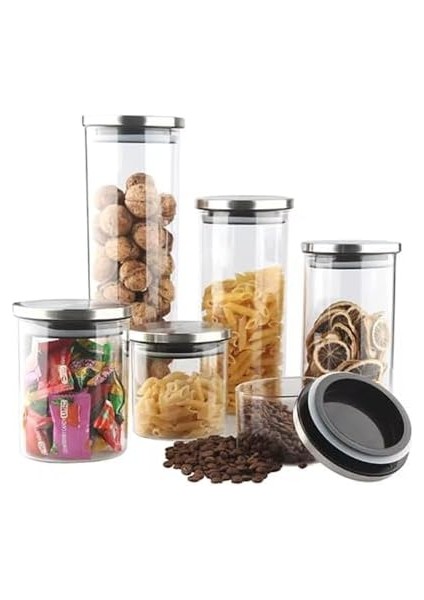 2'li Vakum Kapaklı Borosilikat Cam Saklama Kabı Seti - Mini Boy, Hava Geçirmez, Gıda Saklama Için Ideal-Baharat,kahve,şeker-Mini Baharatlık (Metal Yuvarlak, 360 Ml)